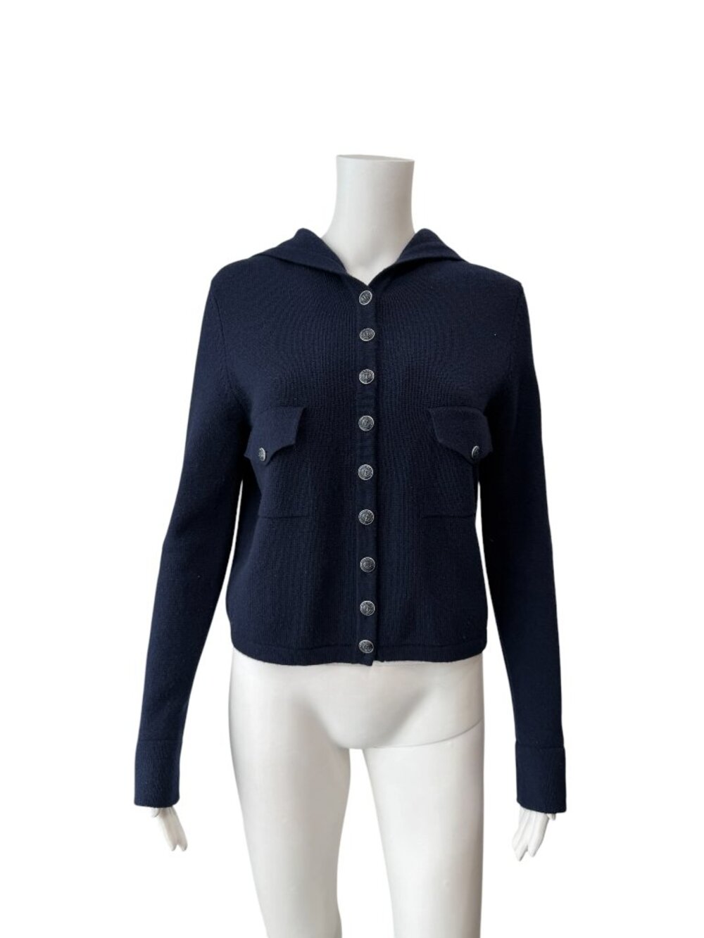 CHANEL 2018 Blue Button Down Nautical Sailor Cardigan Sweater size 6/FR 38